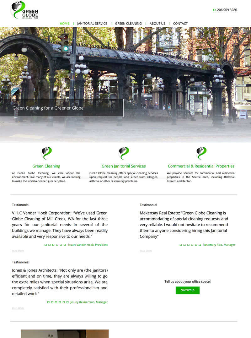 Screenshot of Green Globe Cleaning's website homepage